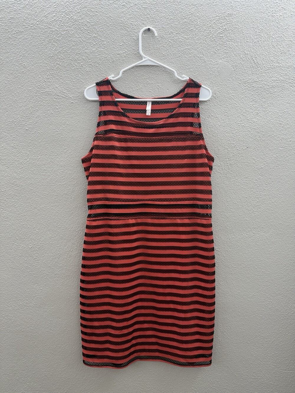 Xhilaration Womens Dress Size XL Pink Black Striped Sleeveless Layered